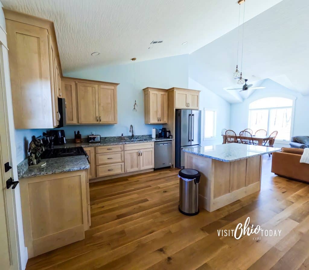 kitchen with brown wooden cabinets and island