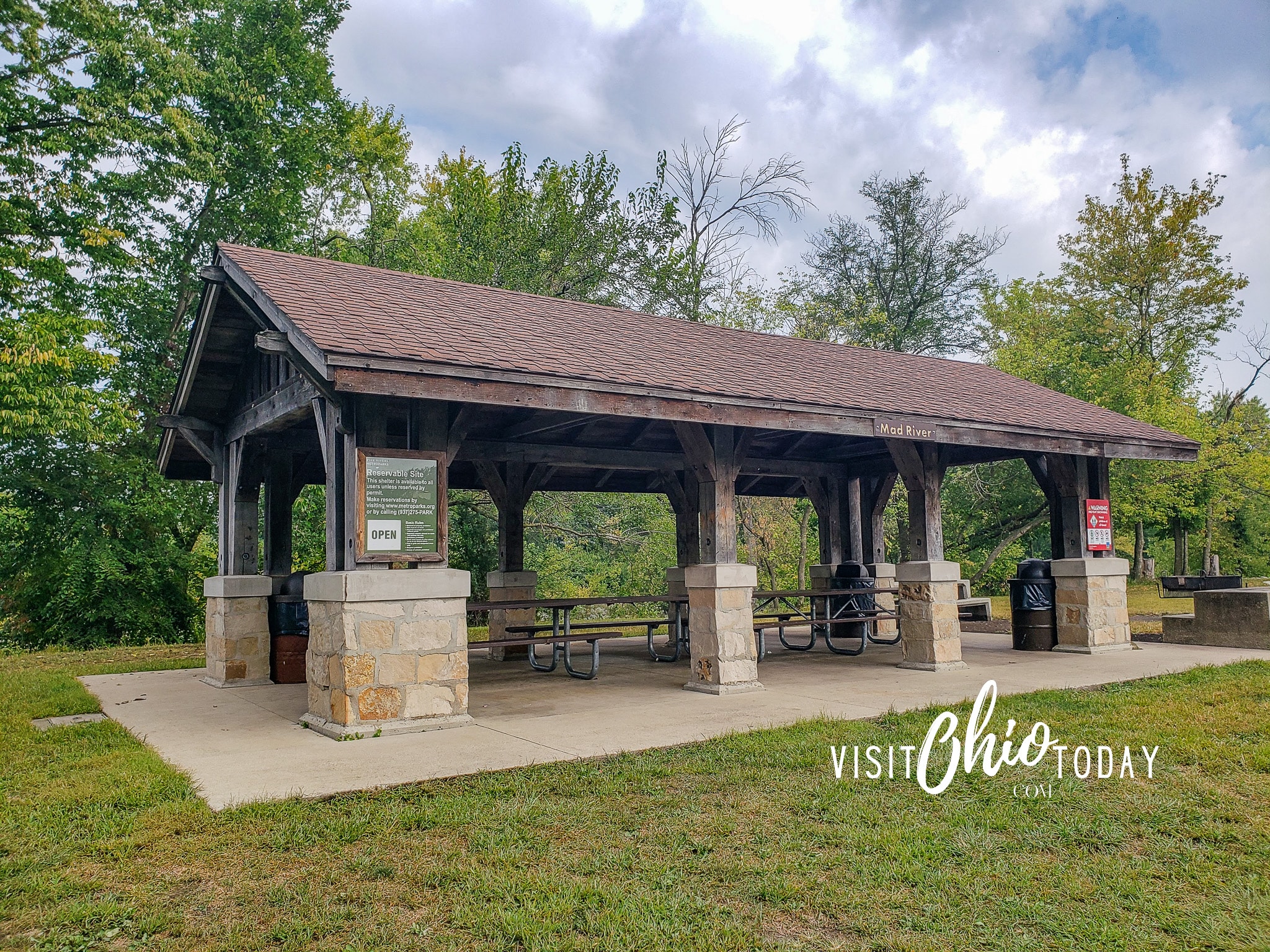horizontal photo of a reservable shelter house at Eastwood MetroPark. Photo credit: Cindy Gordon of VisitOhioToday.com