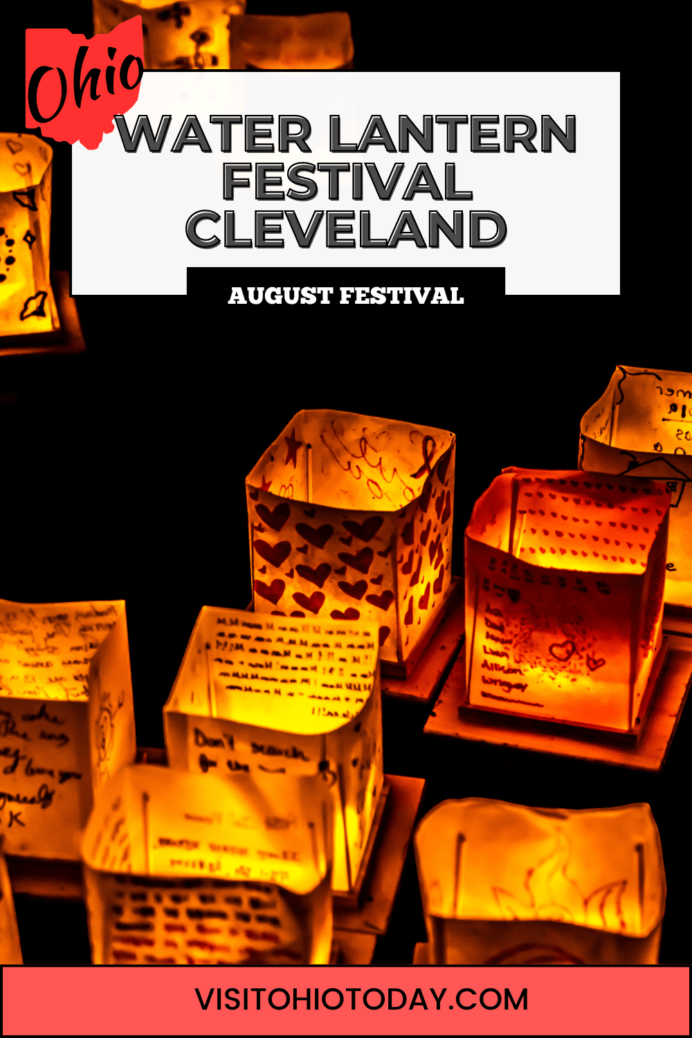 The Water Lantern Festival Cleveland is a heartfelt event where lanterns are released onto the water to celebrate life. It occurs in late August at Coe Lake Park in Cleveland.