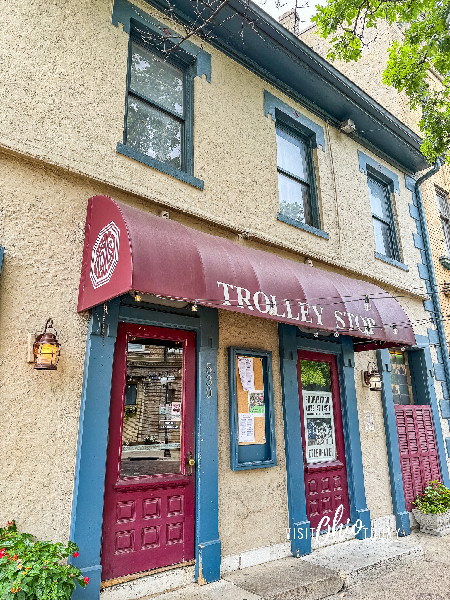 vertical photo of the outside of the Trolley Shop building in Dayton Ohio. Photo credit: Cindy Gordon of VisitOhioToday.com