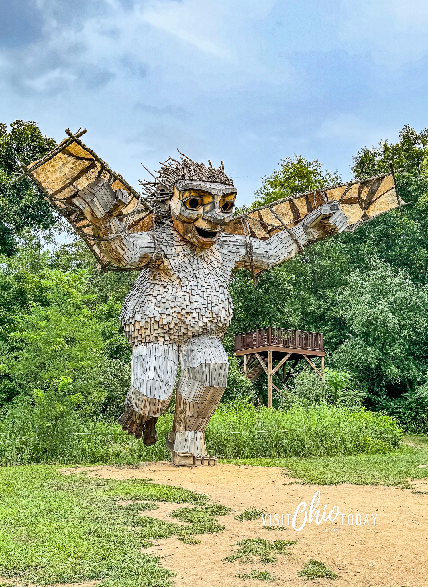 vertical photo of Bibbi troll at the Aullwood Audubon exhibition. Photo credit: Cindy Gordon of VisitOhioToday.com