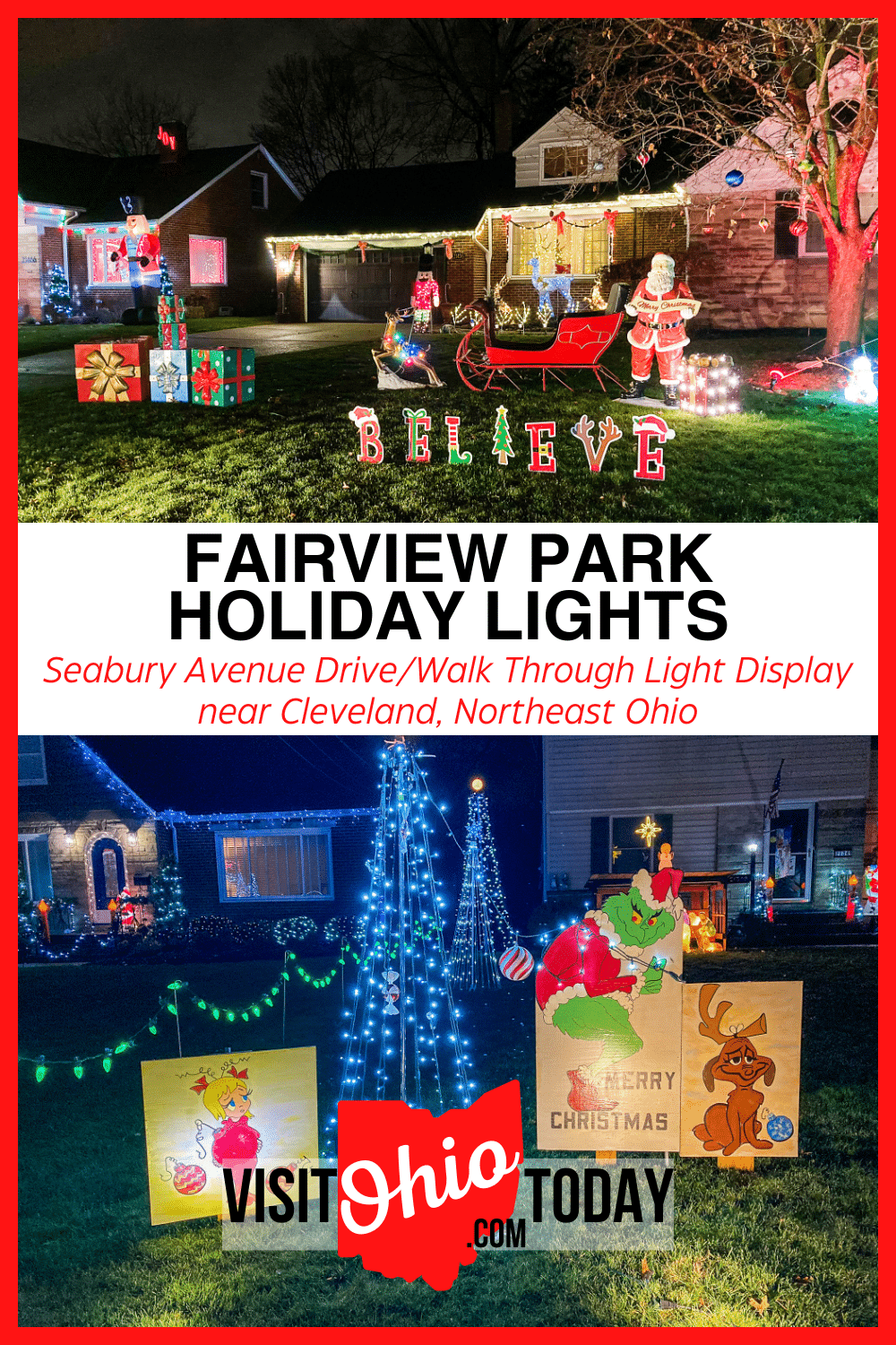 Drive or walk along Seabury Avenue to visit the Fairview Park Holiday Lights displayed by residents for a glorious holiday light show.