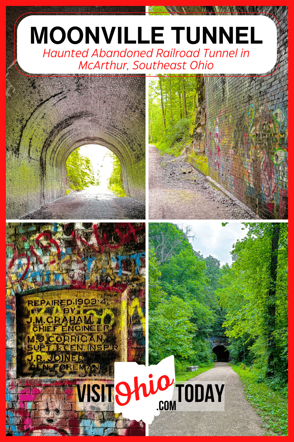 Moonville Tunnel near Zaleski State Forest in McArthur, southeast Ohio is a reminder of the coal mining village of Moonville. It has a reputation of being haunted by railroad workers.