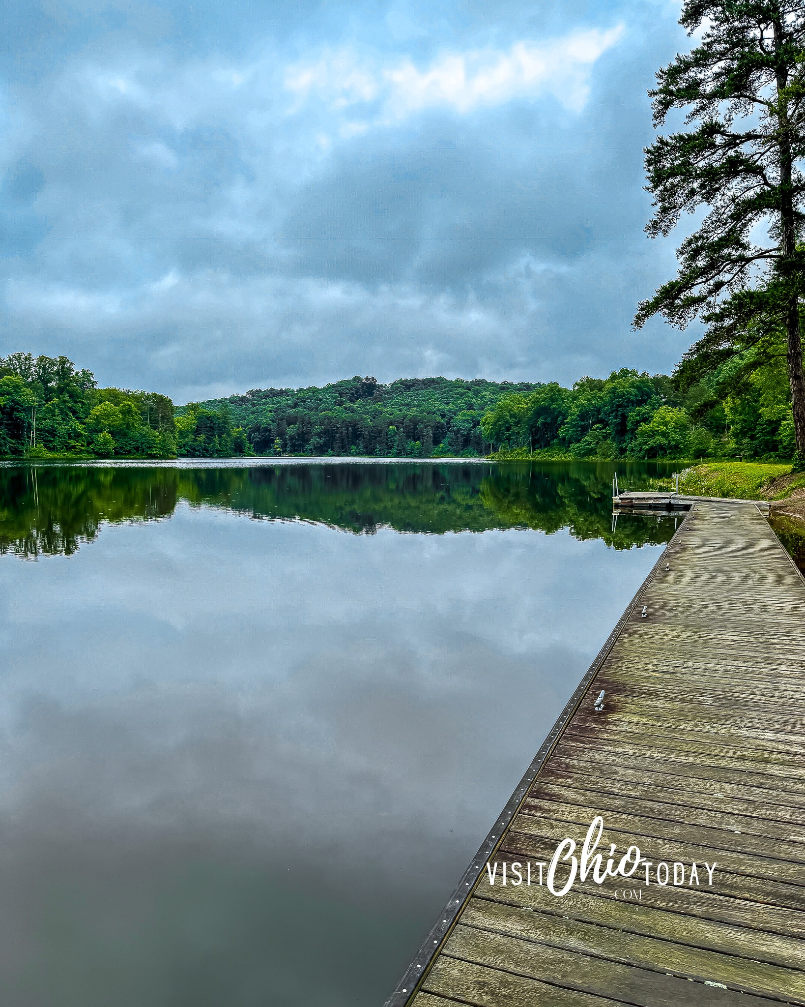 vertical photo of Lake hope with a boardwalk on the right side. Photo credit: Cindy Gordon of VisitOhioToday.com