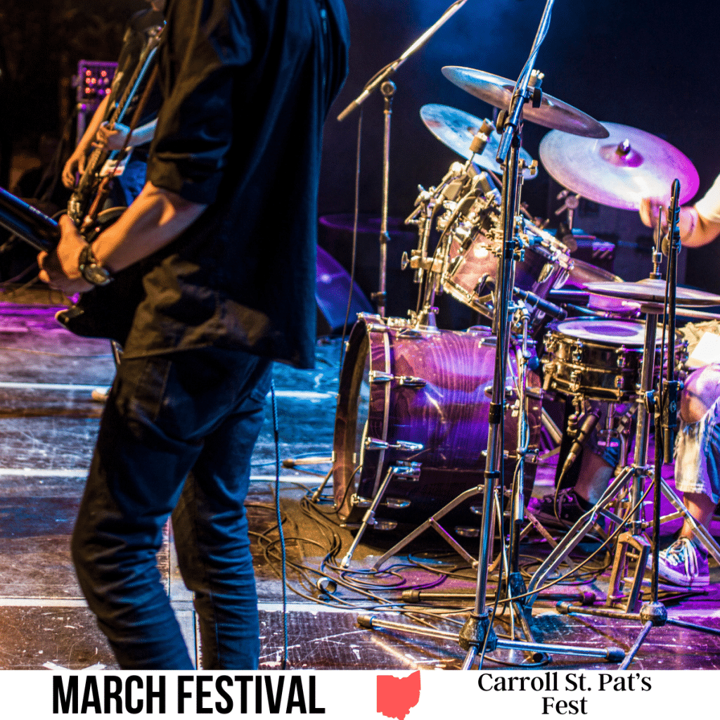 square image with a photo of a music band. A white strip across the bottom has the text March Festival. Carroll St. Pat's Fest