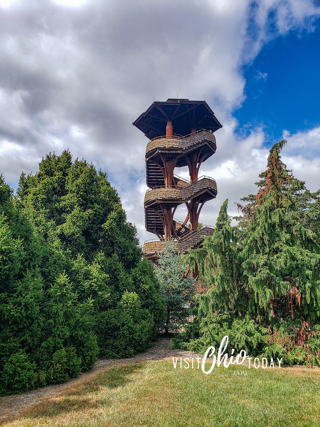 vertical photo of the tree tower at Cox Arboretum. Photo credit: Cindy Gordon of VisitOhioToday.com