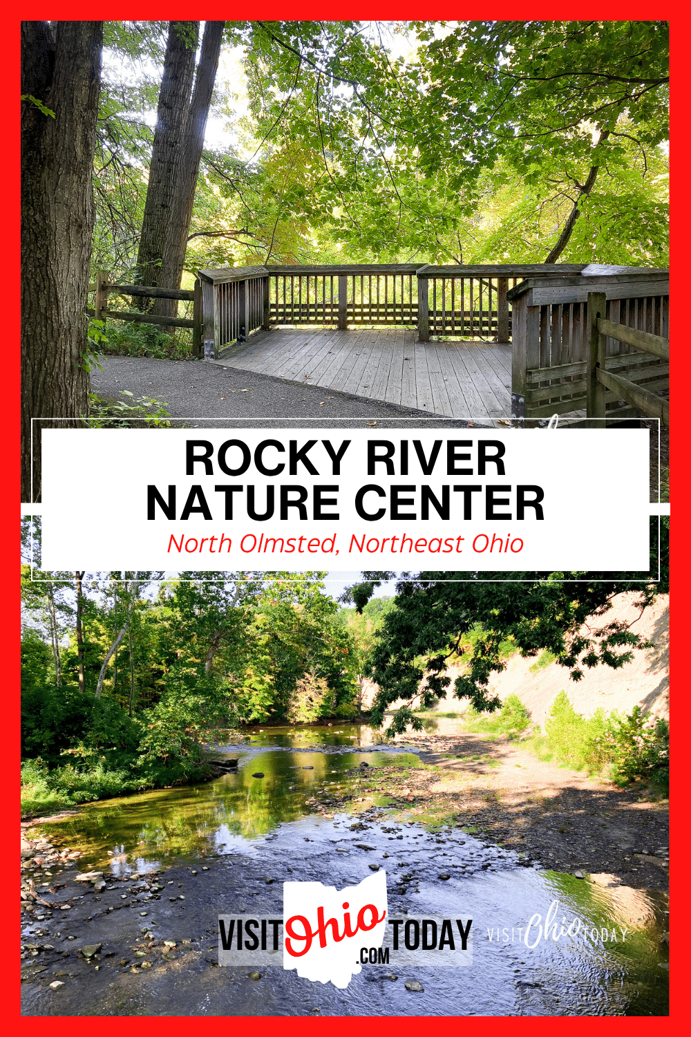 Located in the Rocky River Reservation, the Rocky River Nature Center has a deck overlooking the river and offering view of the shale cliff.
