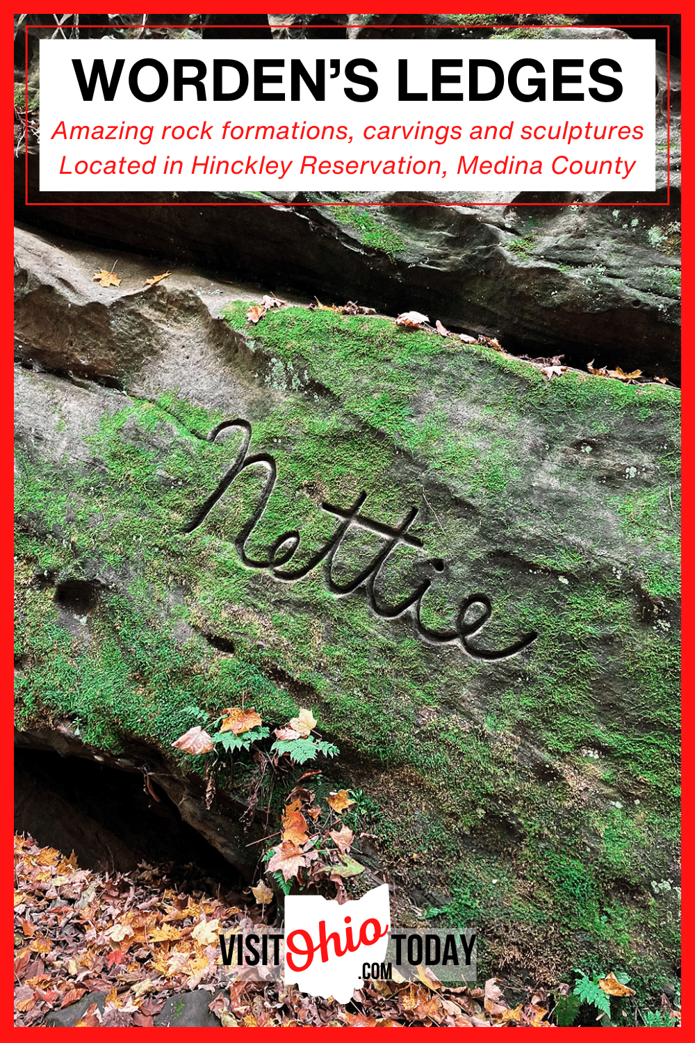 Worden’s Ledges is a loop trail in the Hinckley Reservation, Medina County. The trail is 0.7 miles long and has amazing things to see along the way!