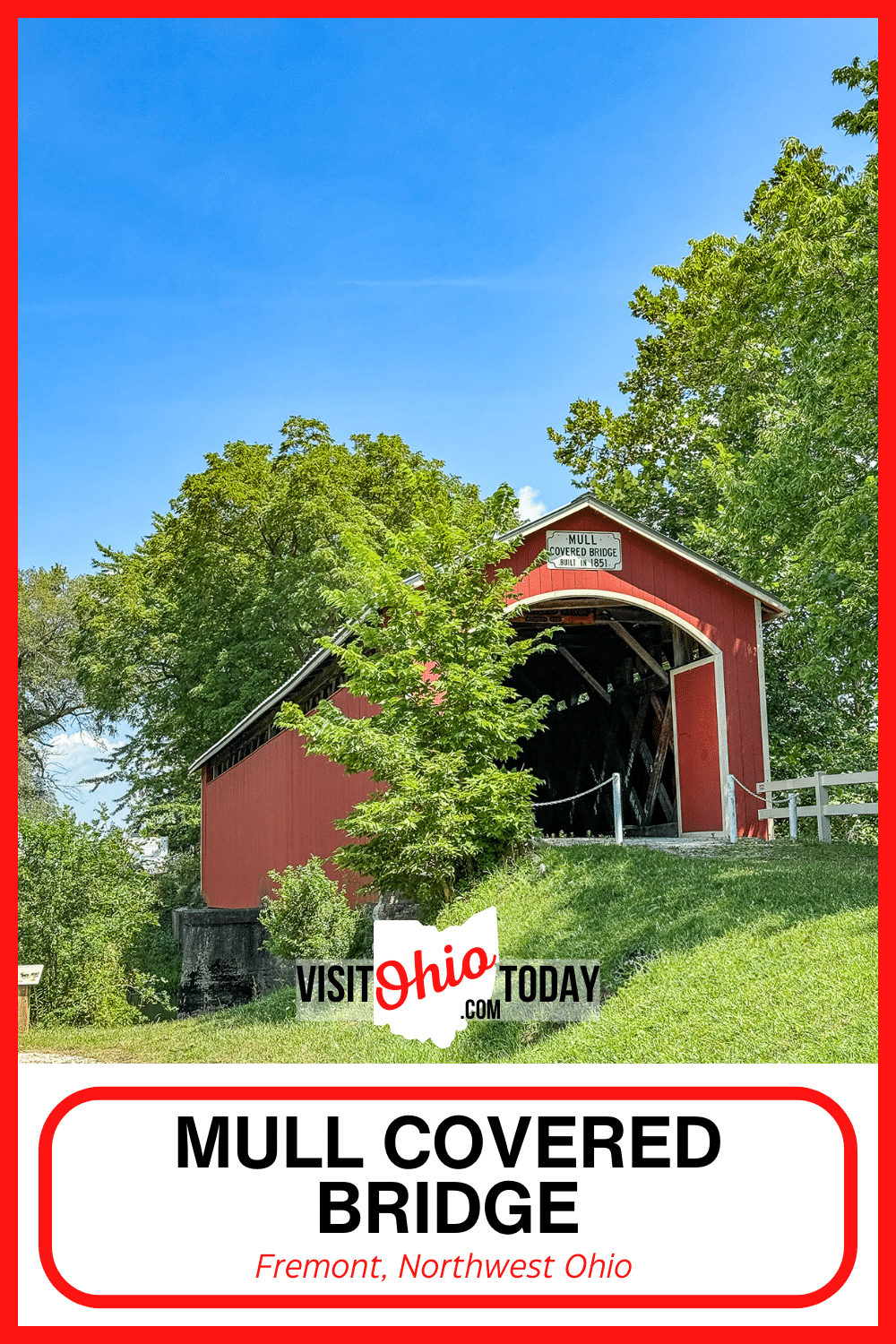 Mull Covered Bridge in Fremont was built in 1851 and is the last remaining covered bridge in Sandusky County, and one of the last in Northwest Ohio.