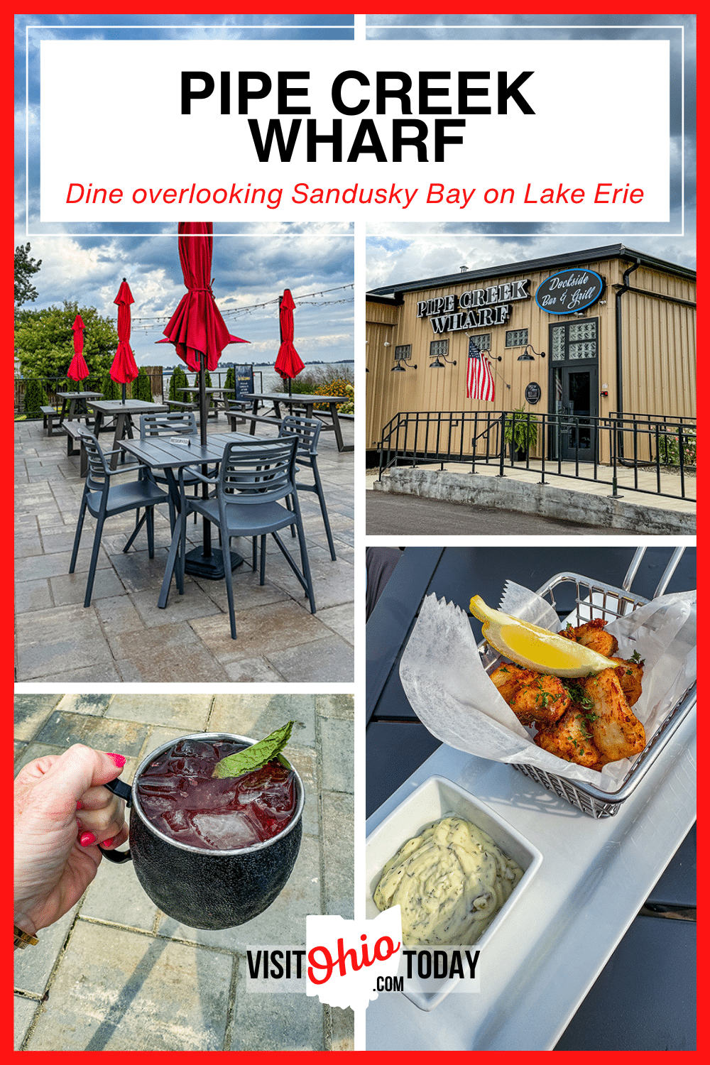 Pipe Creek Wharf is an eatery that offers a unique dining experience overlooking Sandusky Bay. Kick back and relax on the patio with amazing views!