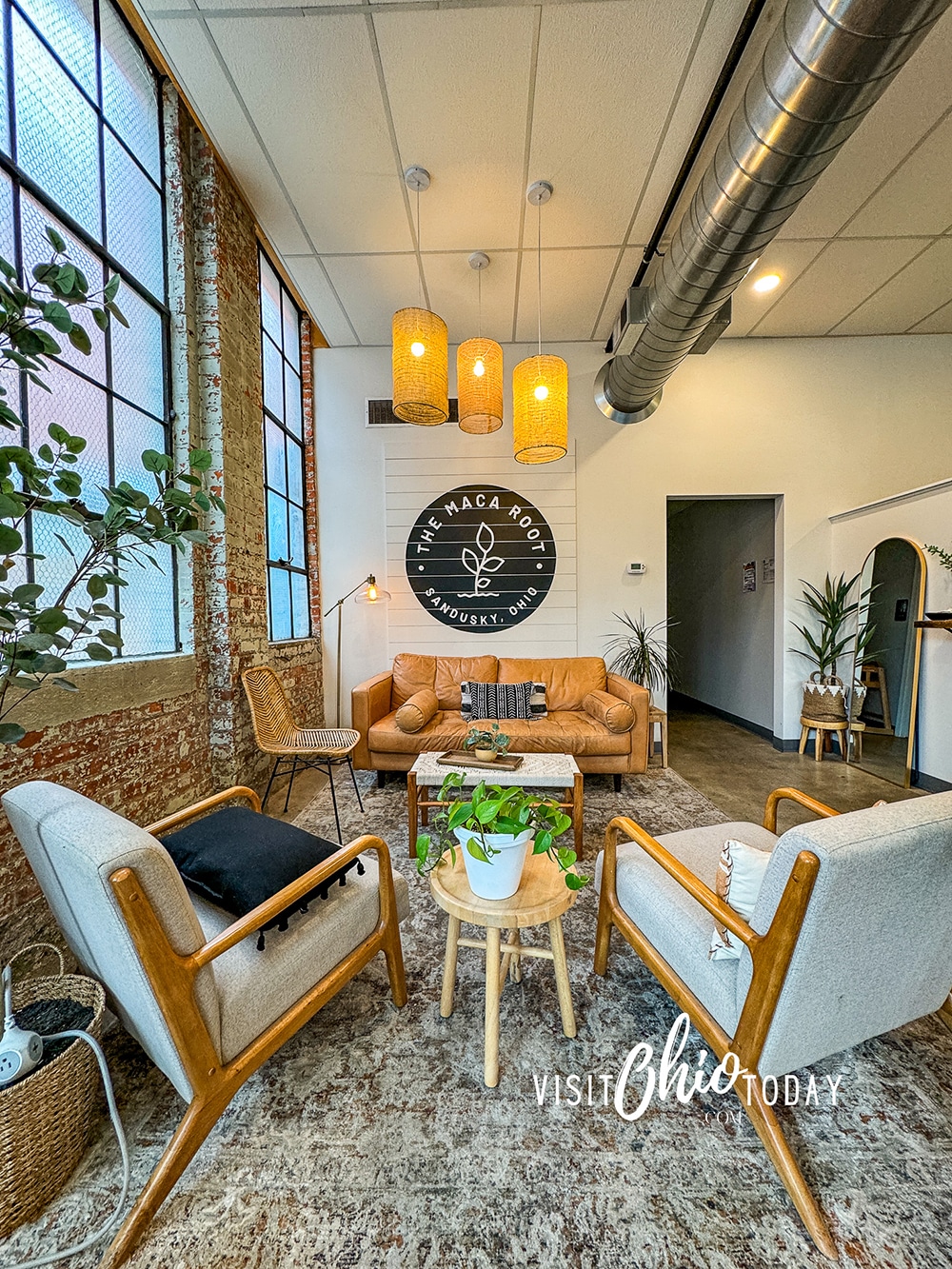vertical photo of the lounge area of the Maca Root Juice Bar & Eatery. Photo credit: Cindy Gordon of VisitOhioToday.com