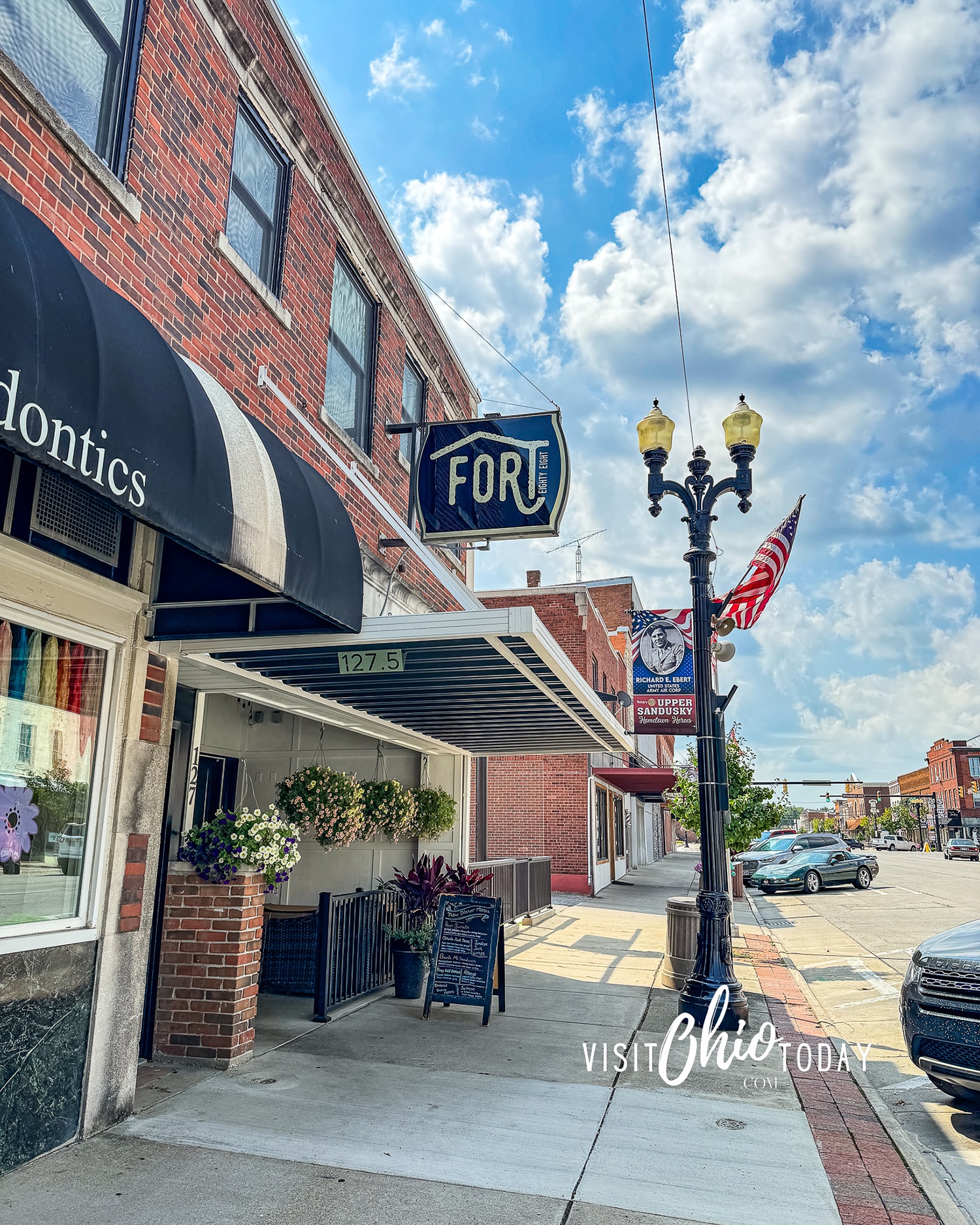 vertical photo of the outside of Fort 88 restaurant in Upper Sandusky. Photo credit: Cindy Gordon of VisitOhoToday.com