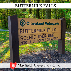 square image with a photo of the entrance board for the Buttermilk Falls Scenic Overlook