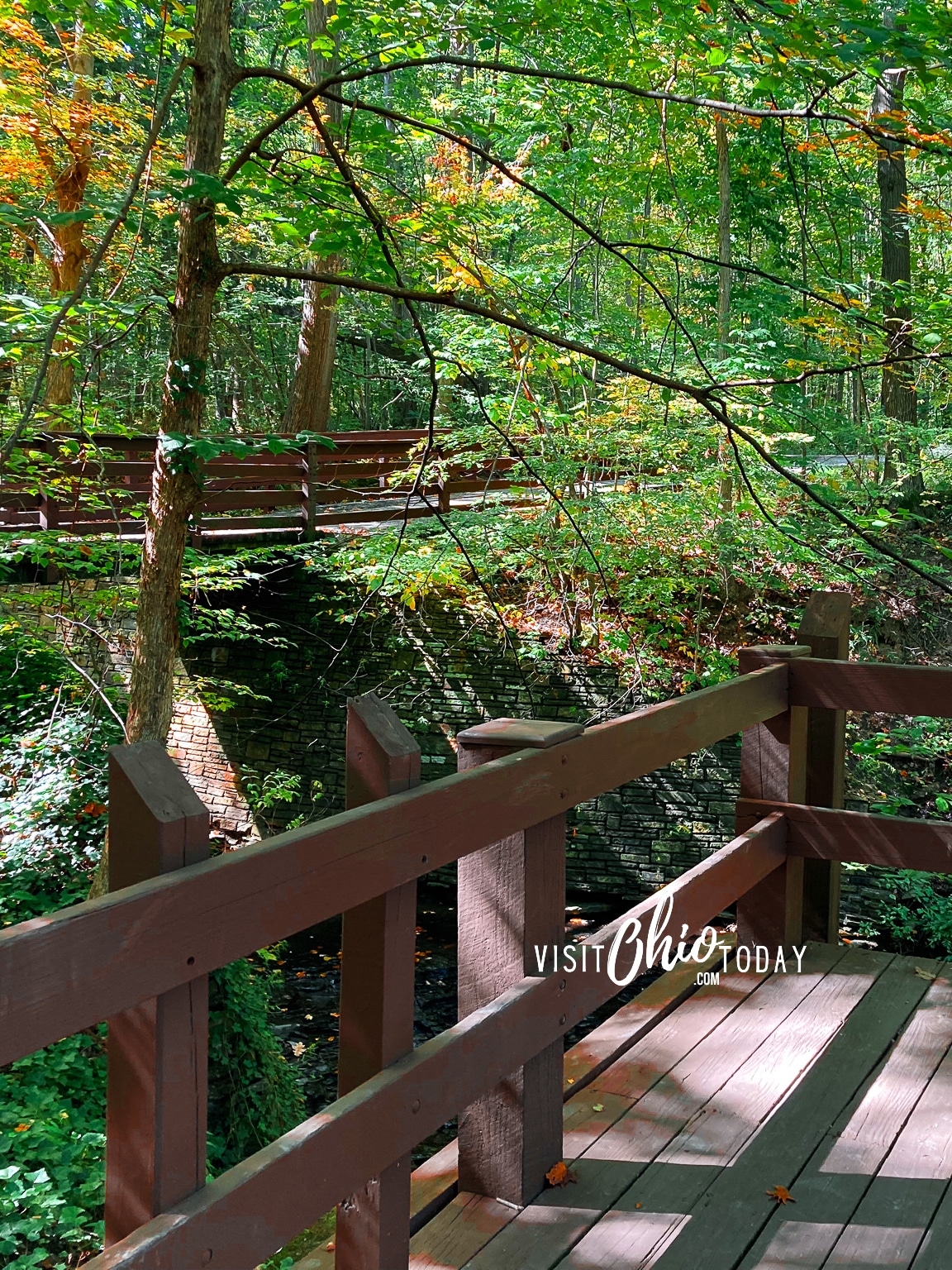 vertical photo of the scenic overlook at Buttermilk Falls. Photo credit: Cindy Gordon of VisitOhioToday.com
