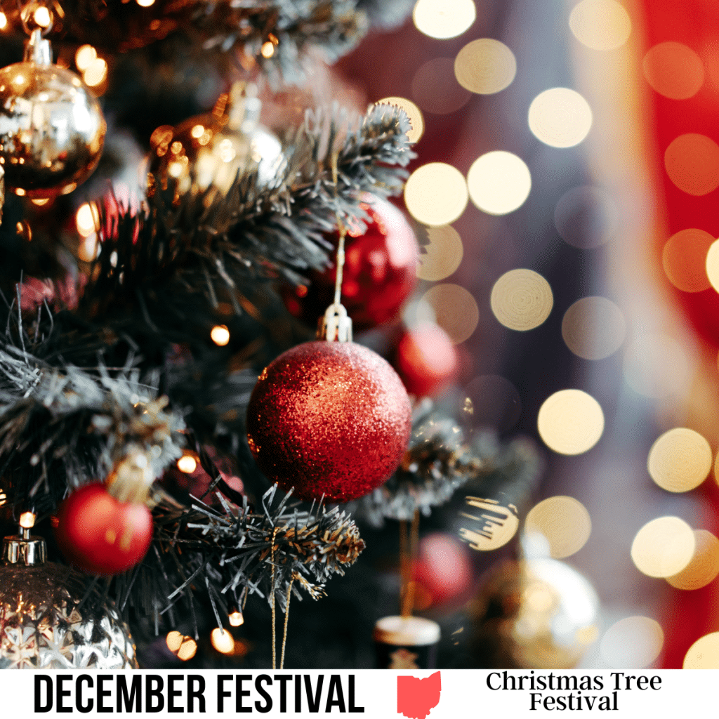 square image with a photo of a decorated Christmas tree